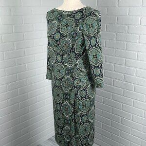 Talbots Dress‎ Women XSmall Green Blue Paisley Drape Sheath Wrap Knit Stretch